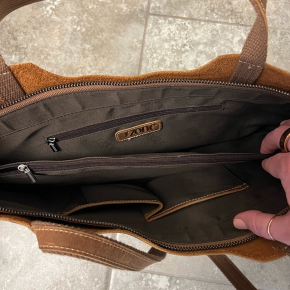 ZONE Vintage Genuine Leather Tote Bag/Large Handbag Shoulder Purse Light Brown - Picture 6 of 6